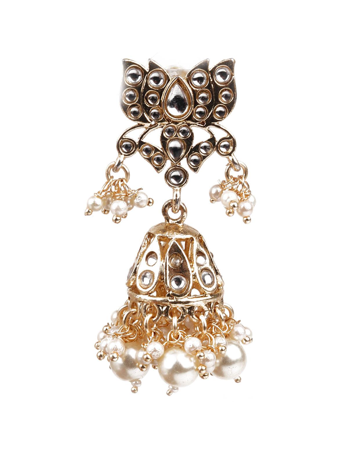 Women's Designer Gold And White Jhumki Earrings - Odette