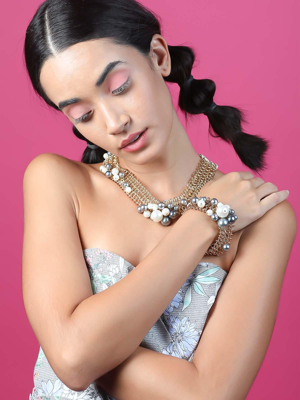 Women's Designer Gold Embellished Necklace Set - Odette