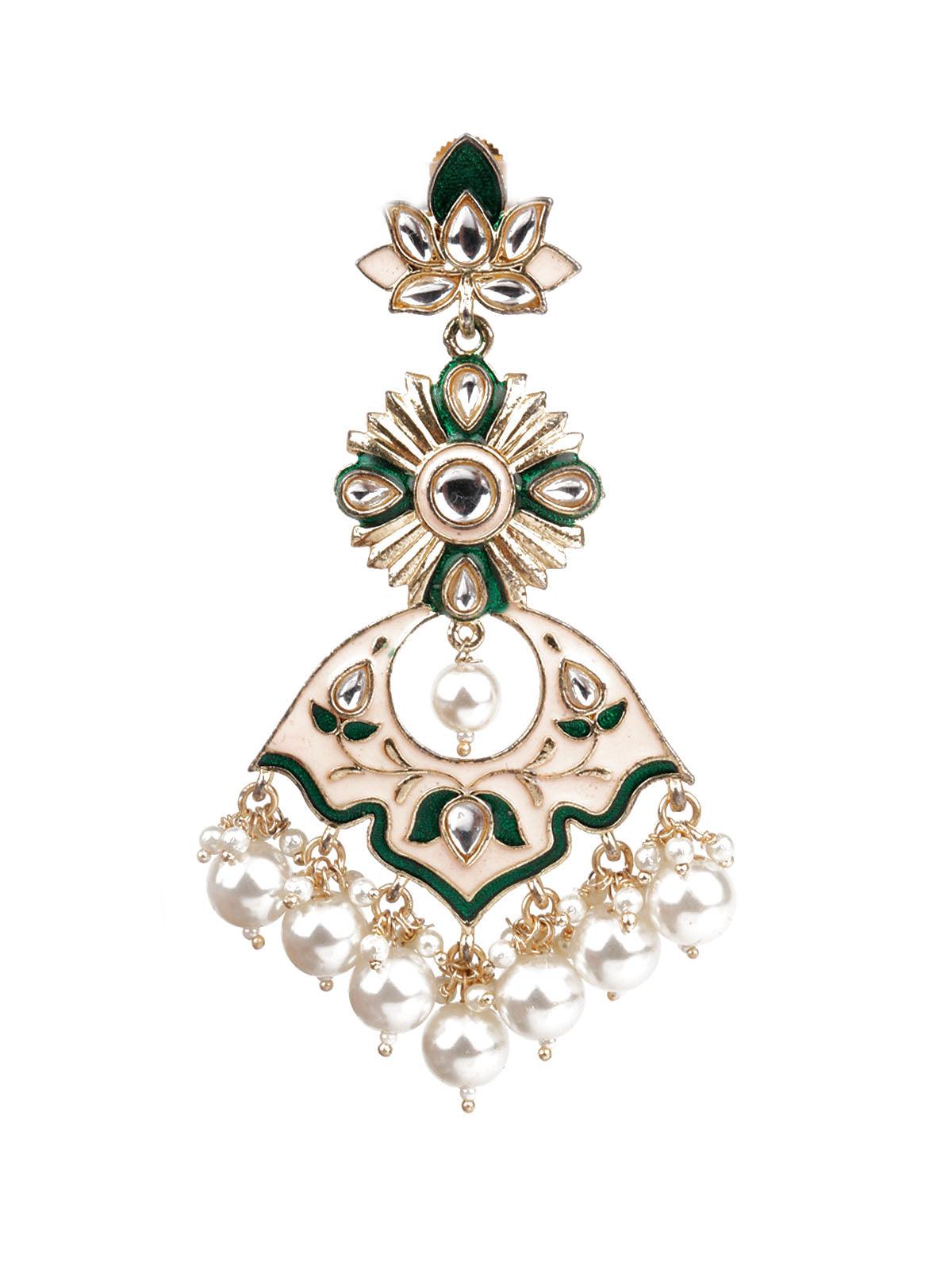 Women's Designer Green And Cream Dangler Earrings - Odette
