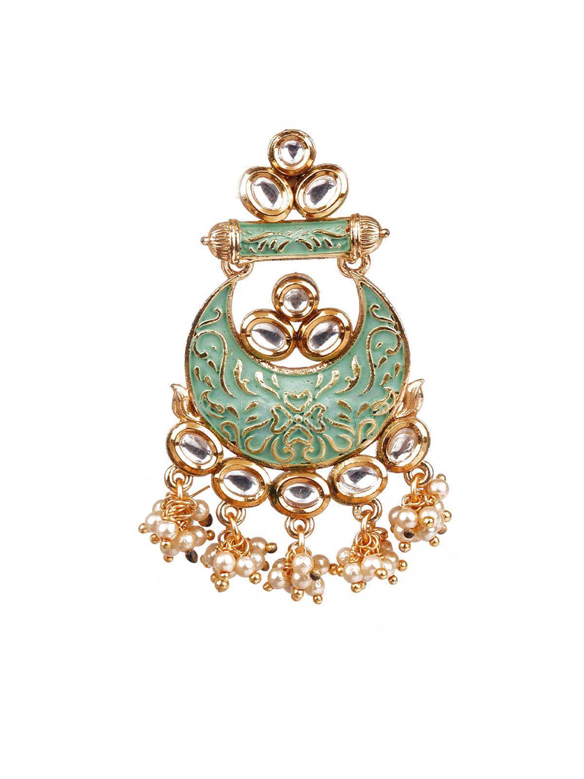 Women's Designer Green And Gold Chandbali Earrings - Odette