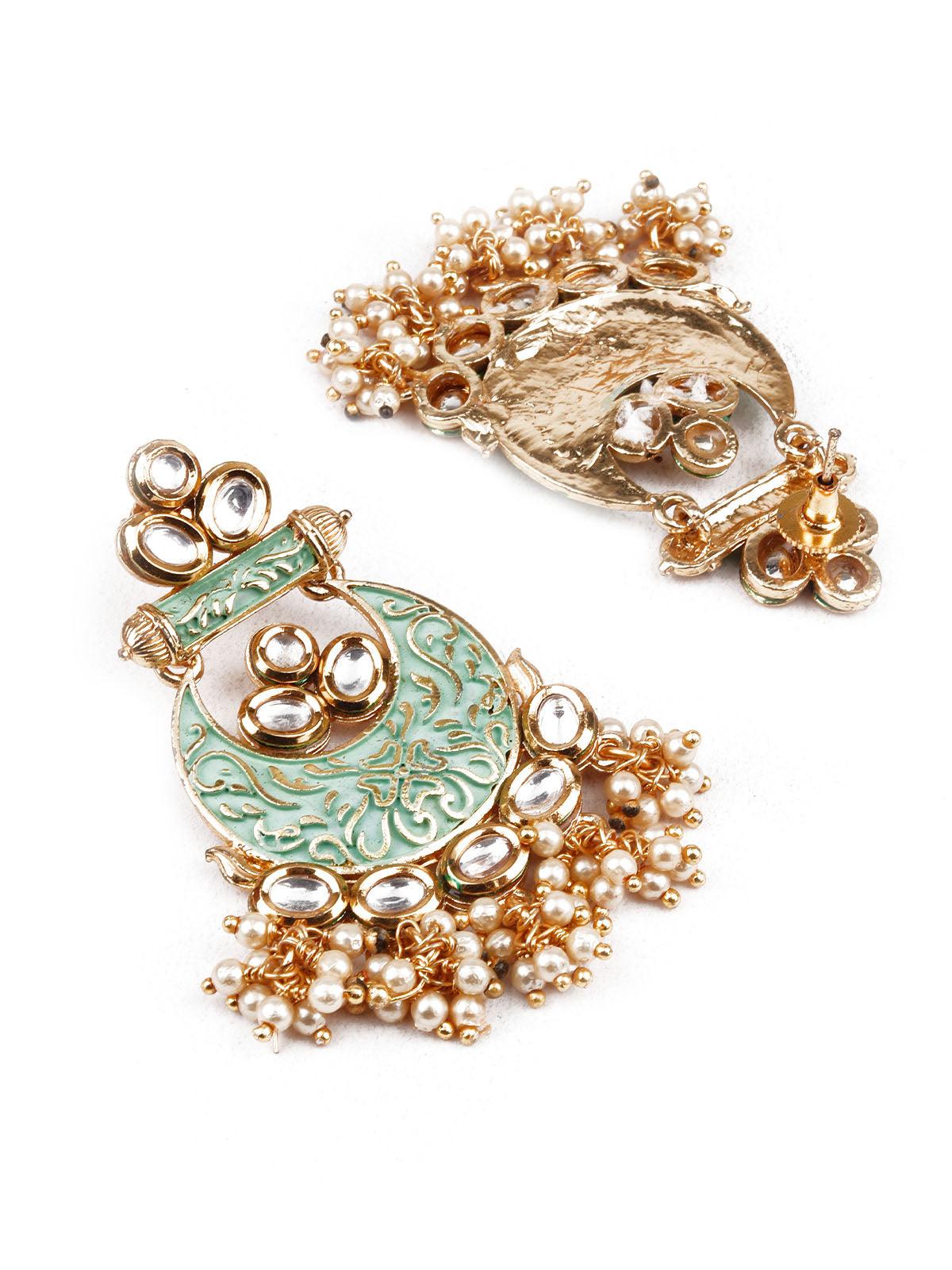 Women's Designer Green And Gold Chandbali Earrings - Odette