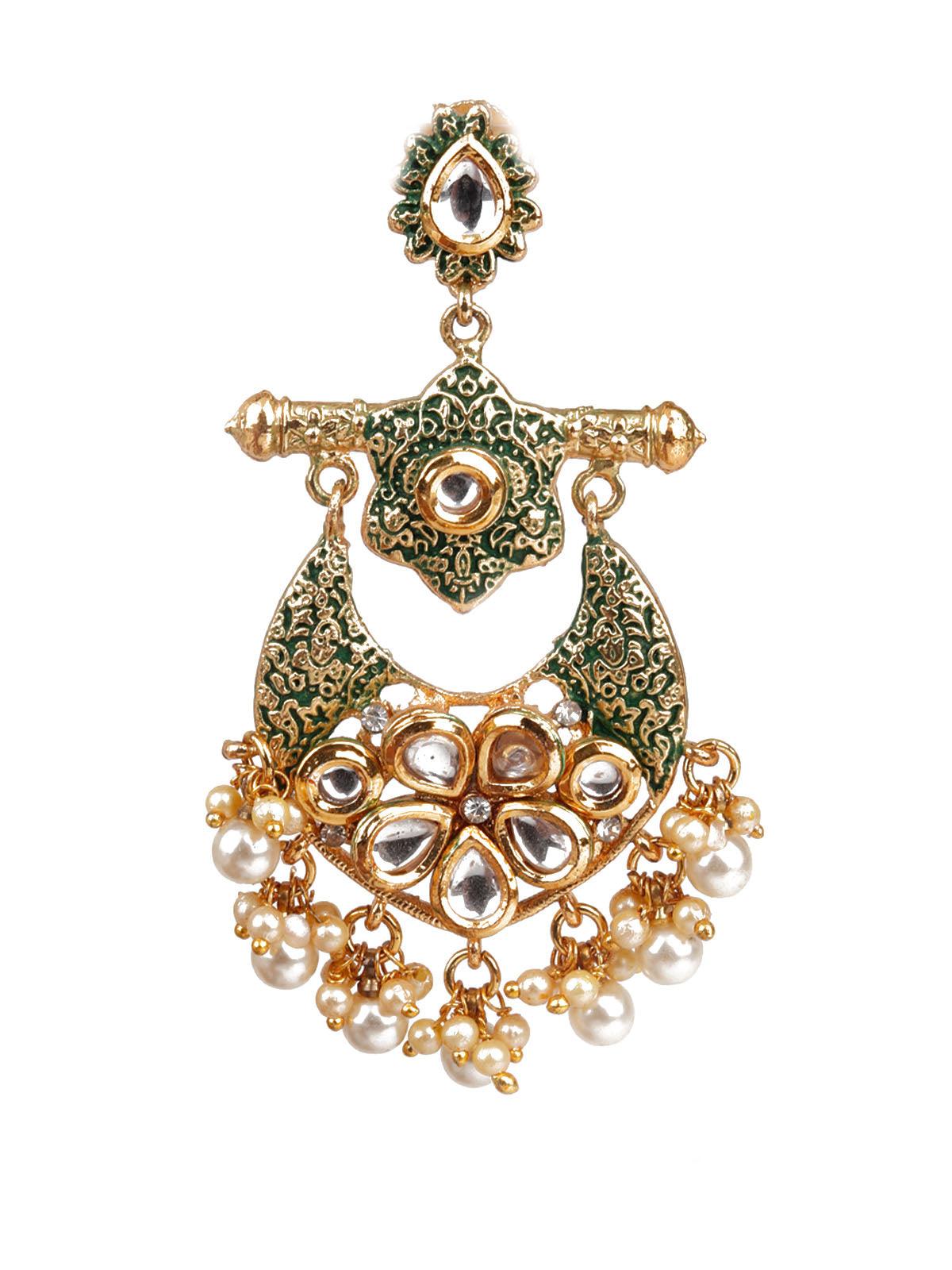 Women's Designer Green And Gold Dangle Earrings - Odette