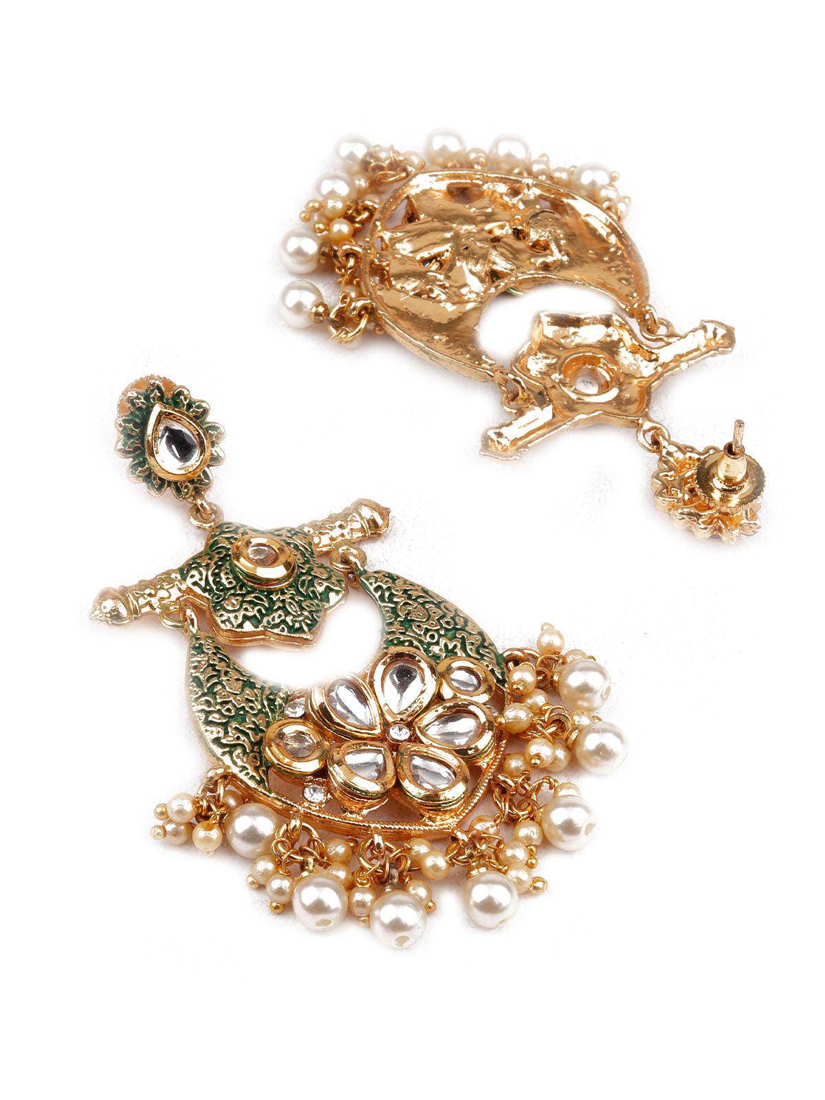 Women's Designer Green And Gold Dangle Earrings - Odette