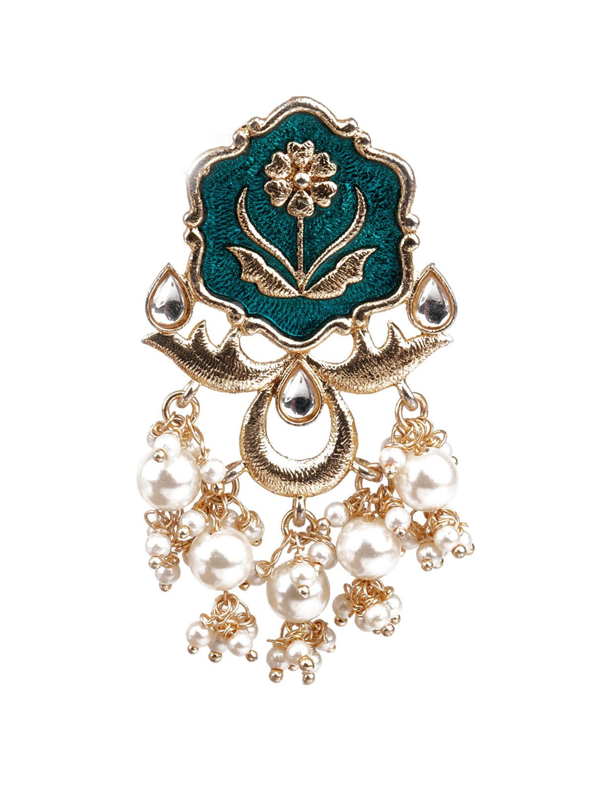 Women's Designer Green And Gold Dangler Earrings - Odette