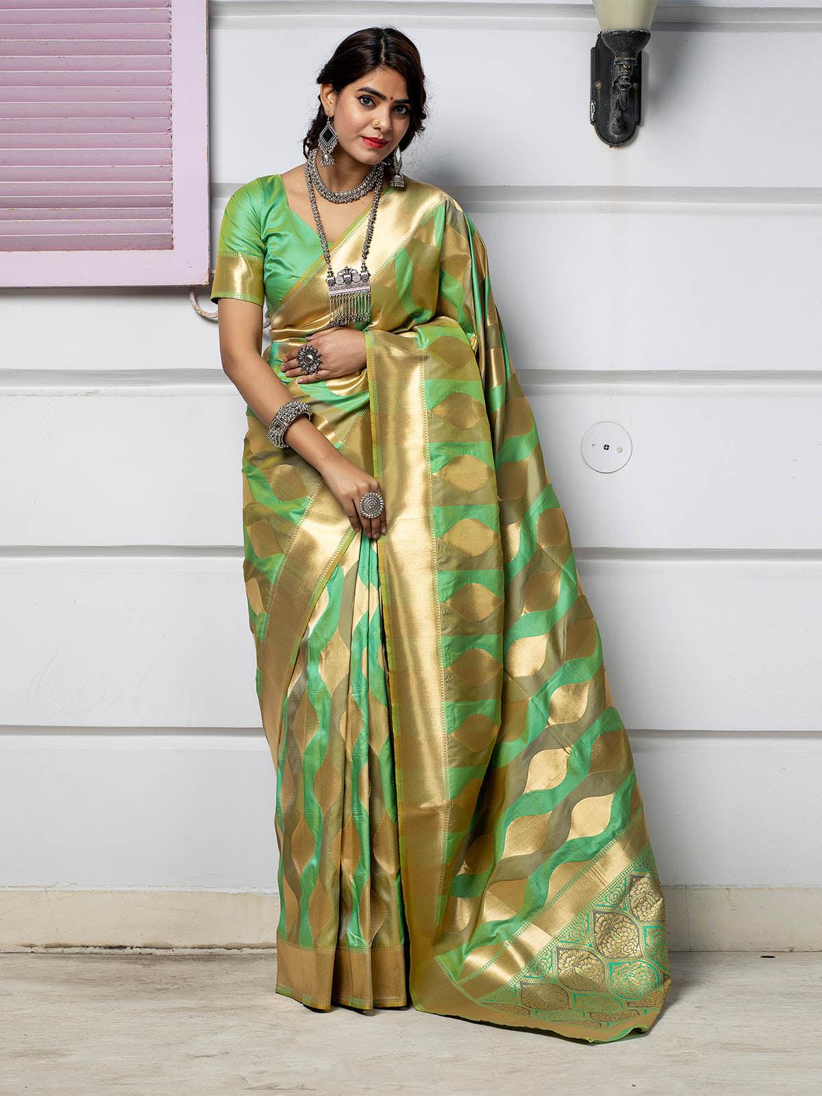 Women's Designer Green Banarasi Silk Saree - Odette
