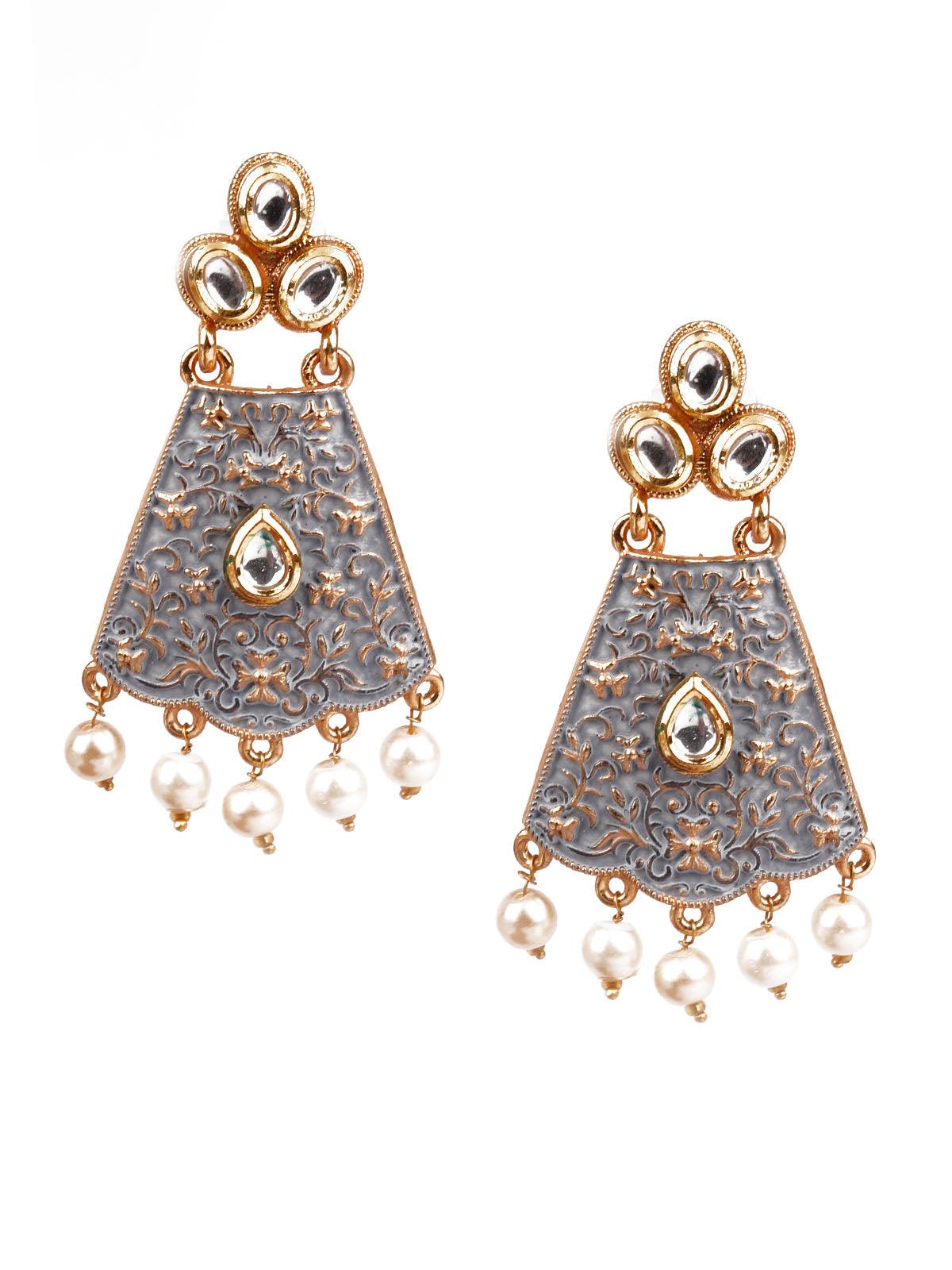 Women's Designer Grey And Gold Dangler Earrings - Odette