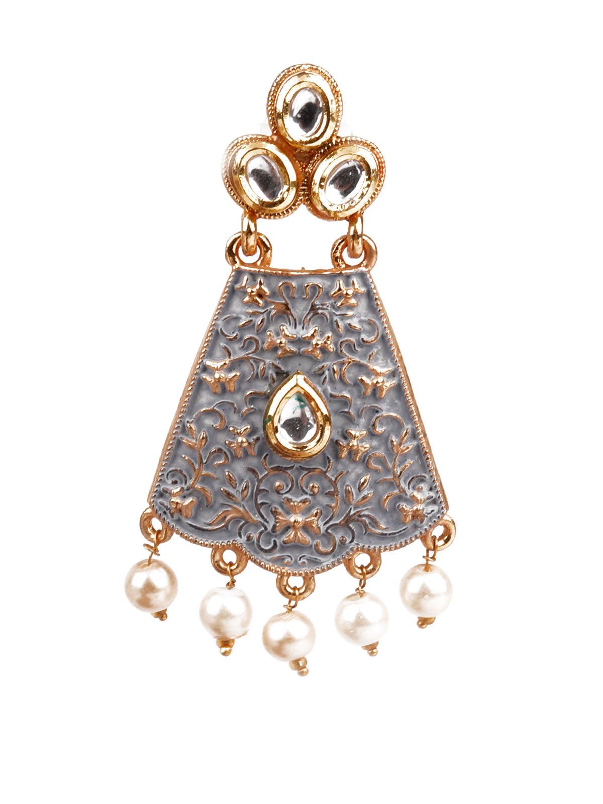 Women's Designer Grey And Gold Dangler Earrings - Odette