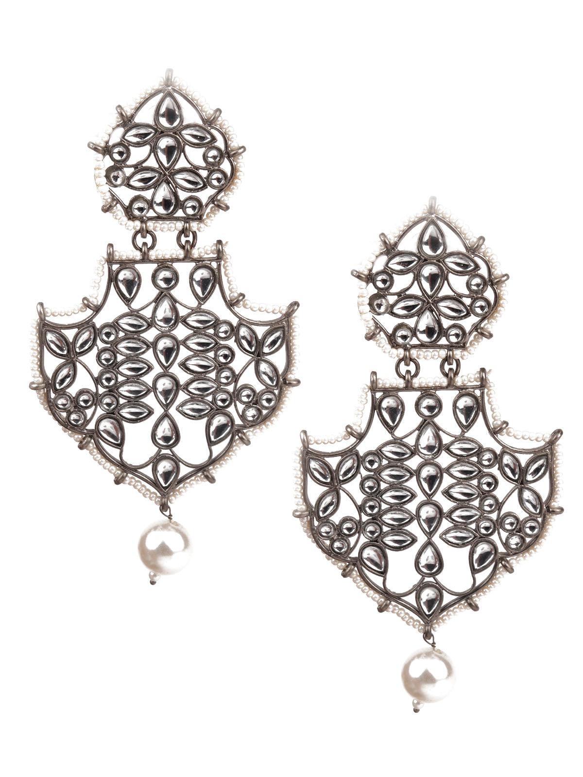 Women's Designer Grey And White Dangler Earrings - Odette