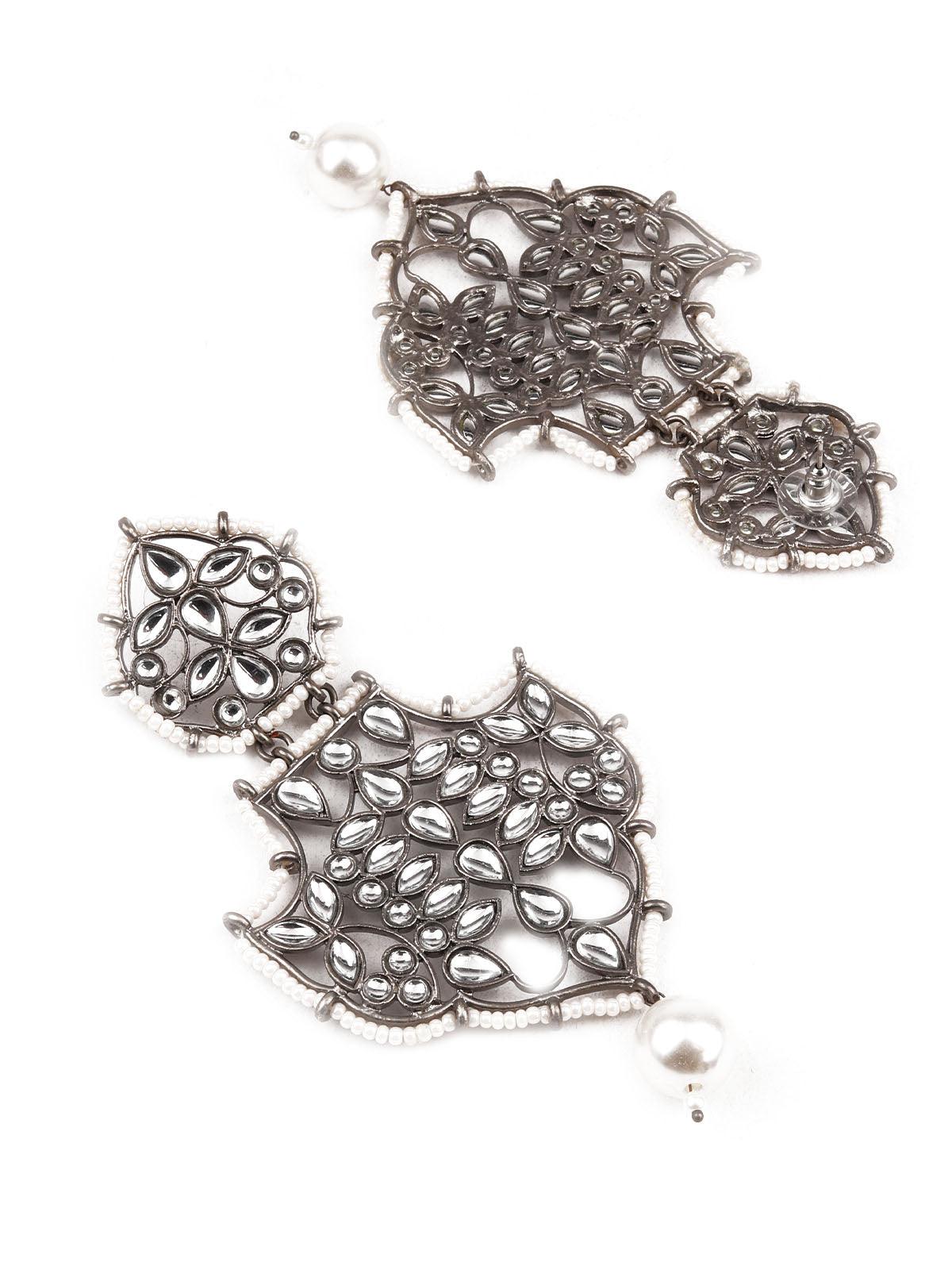 Women's Designer Grey And White Dangler Earrings - Odette