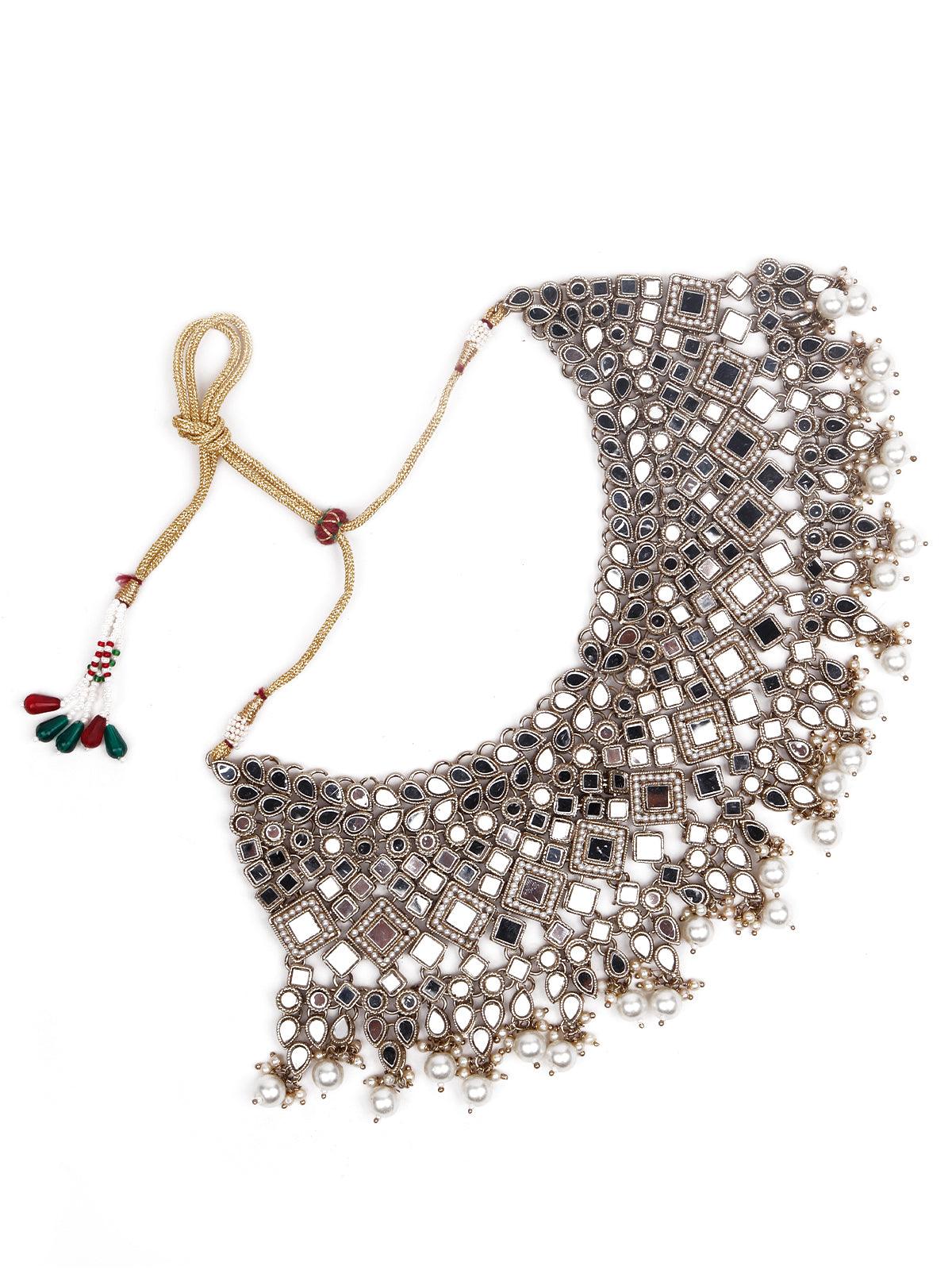 Women's Designer Mirror Work Choker Necklace Set - Odette
