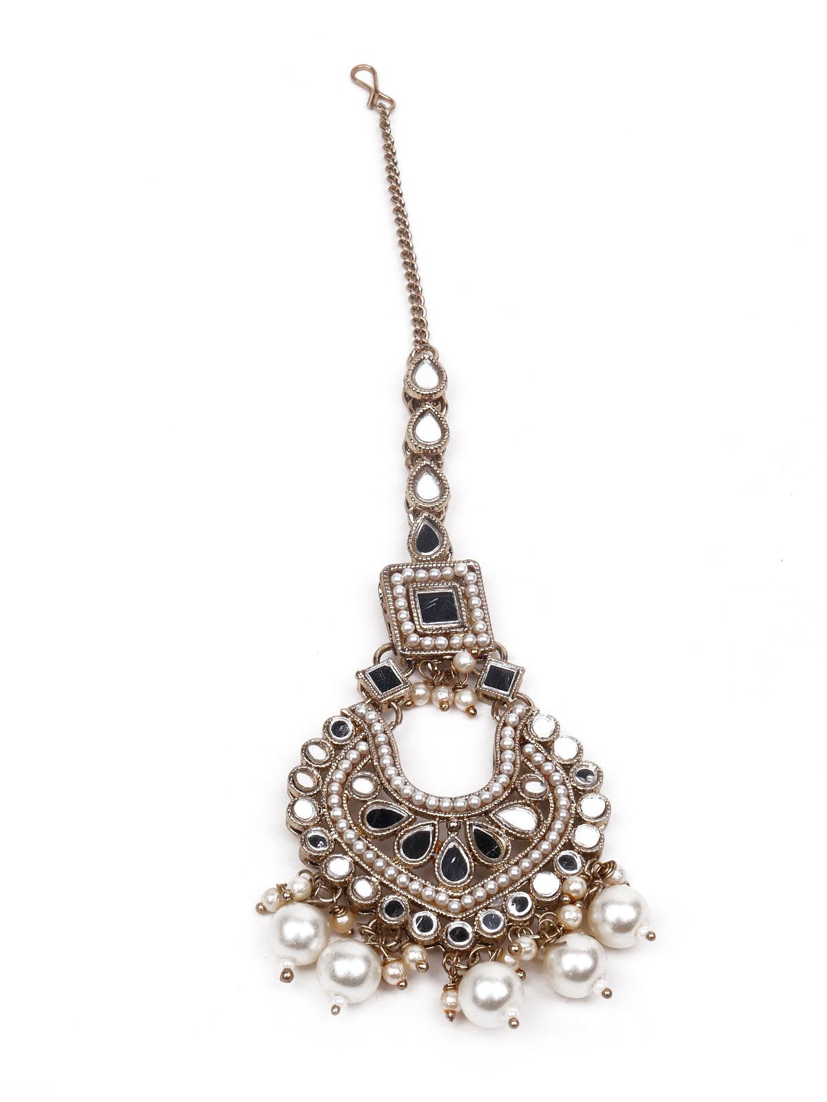 Women's Designer Mirror Work Choker Necklace Set - Odette