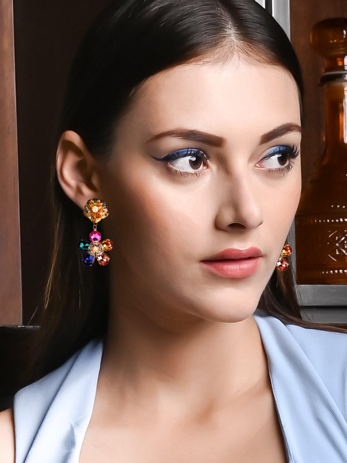 Women's Designer Multicolour Floral Gemstone Earrings - Odette