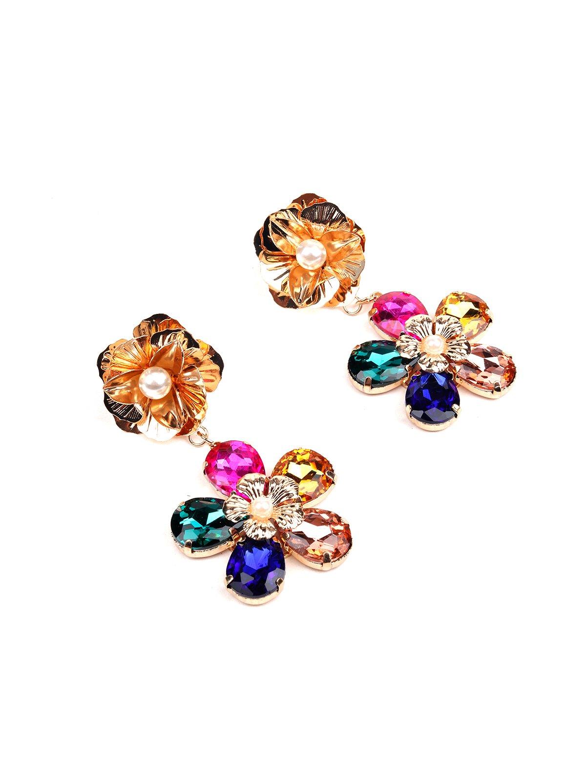 Women's Designer Multicolour Floral Gemstone Earrings - Odette