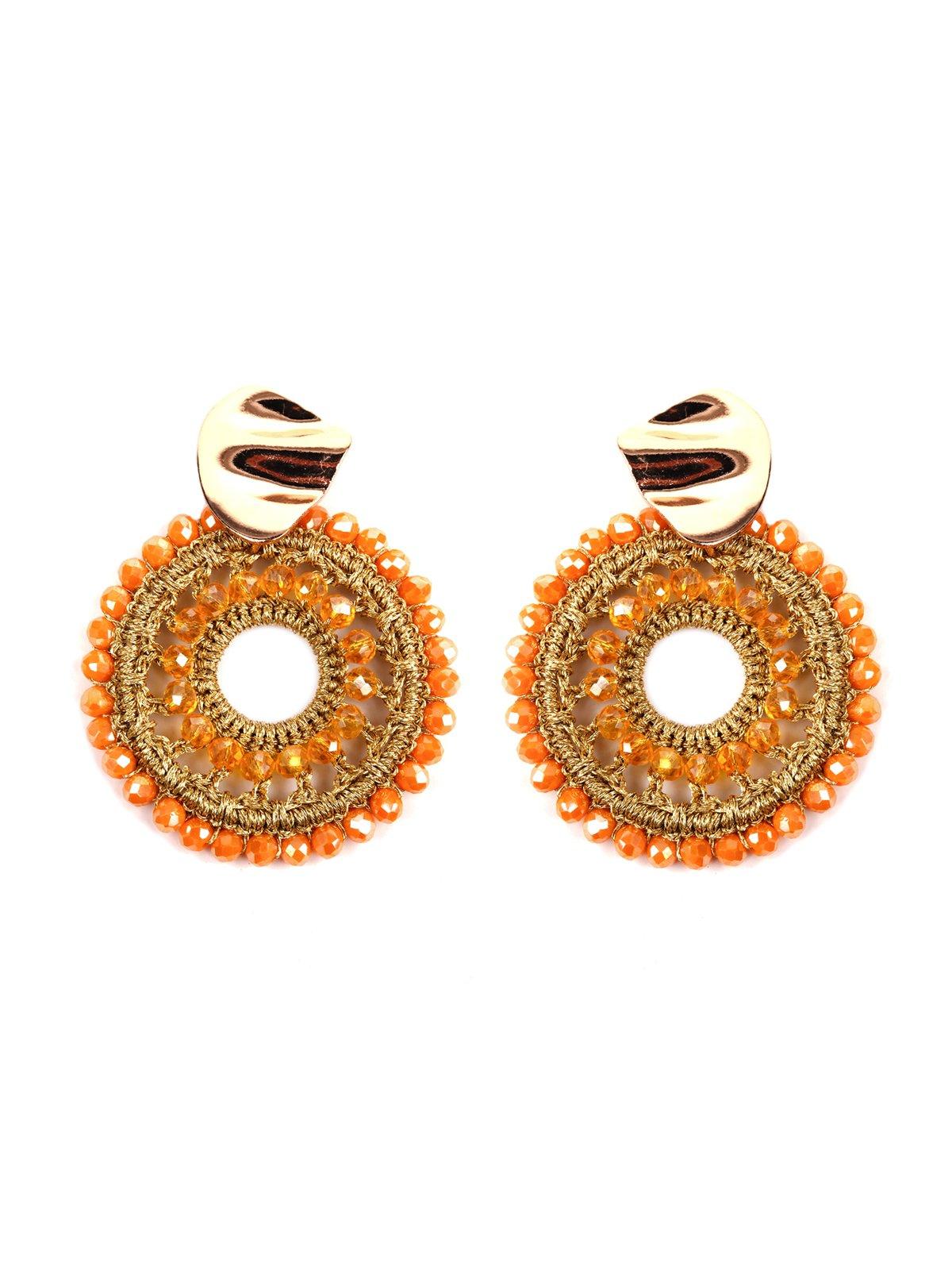 Women's Designer Orange Beaded Hoop Earrings - Odette