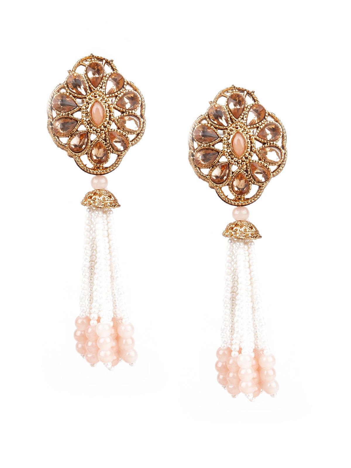 Women's Designer Peach And Gold Dangler Earrings - Odette