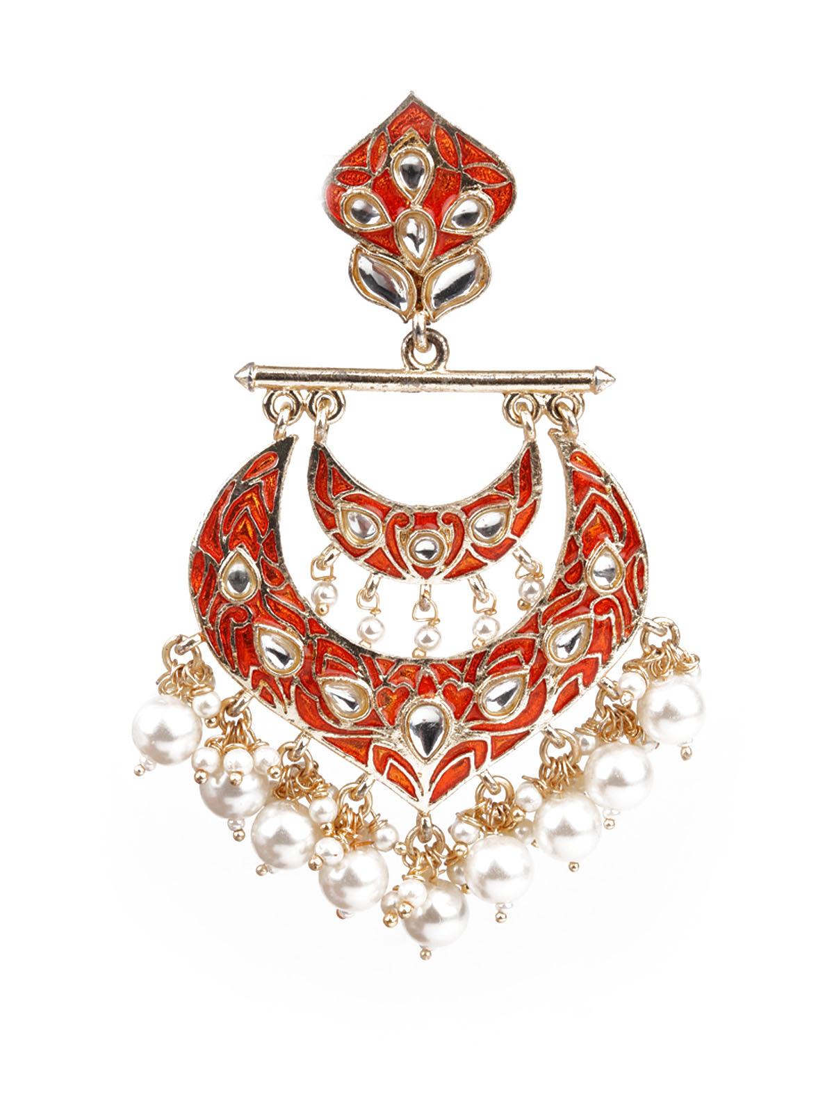 Women's Designer Peach And Gold Dangler Earrings - Odette