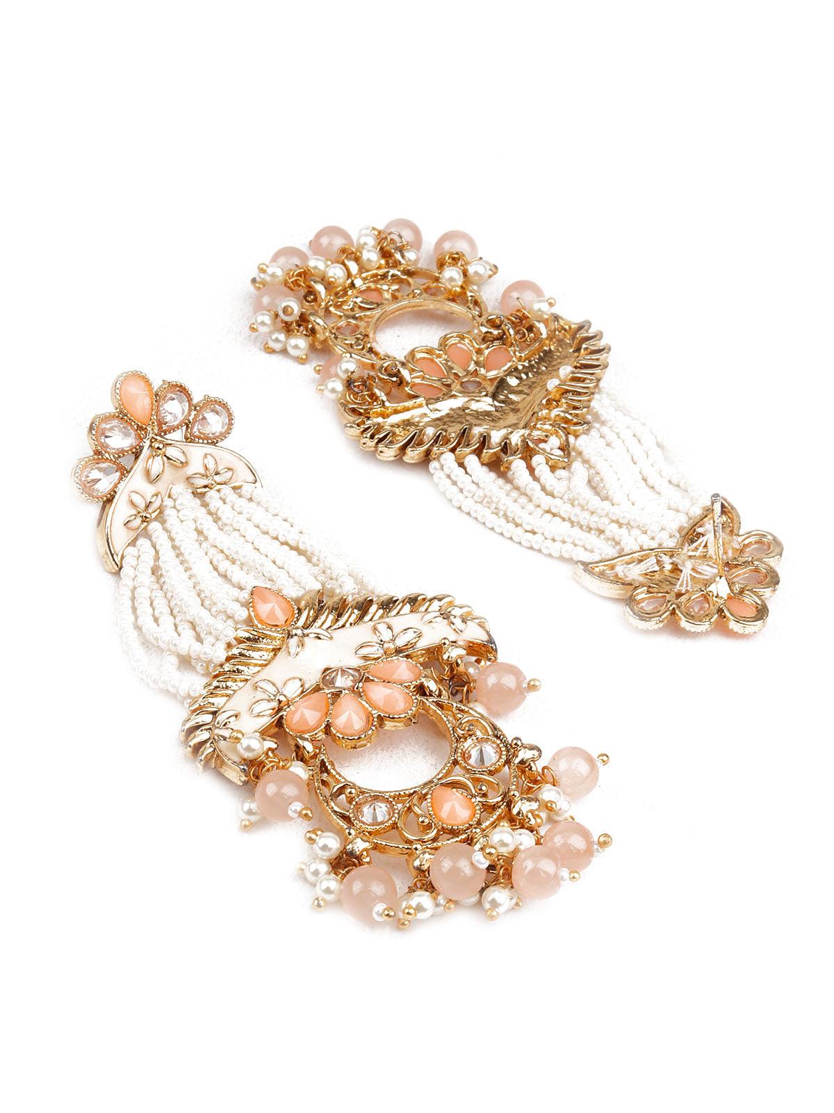 Women's Designer Peach And White Dangle Earrings - Odette