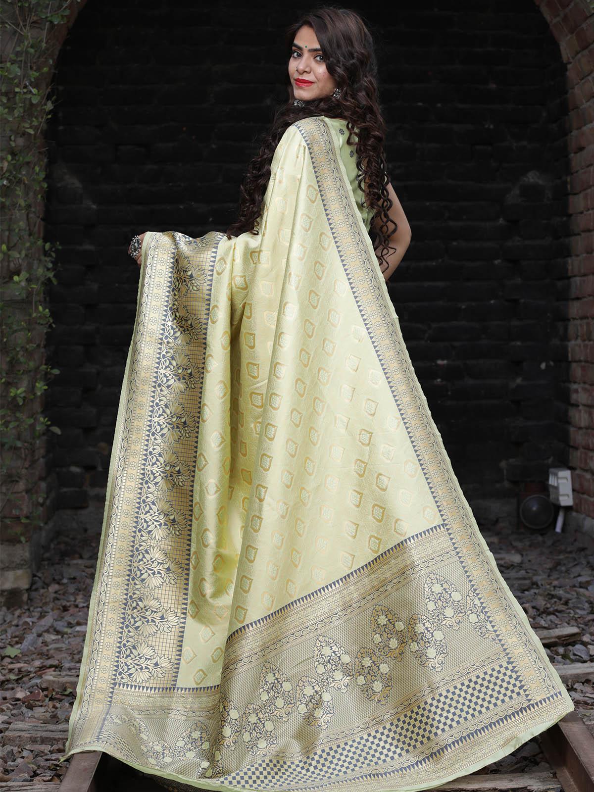 Women's Designer Pista Banarasi Silk Saree - Odette