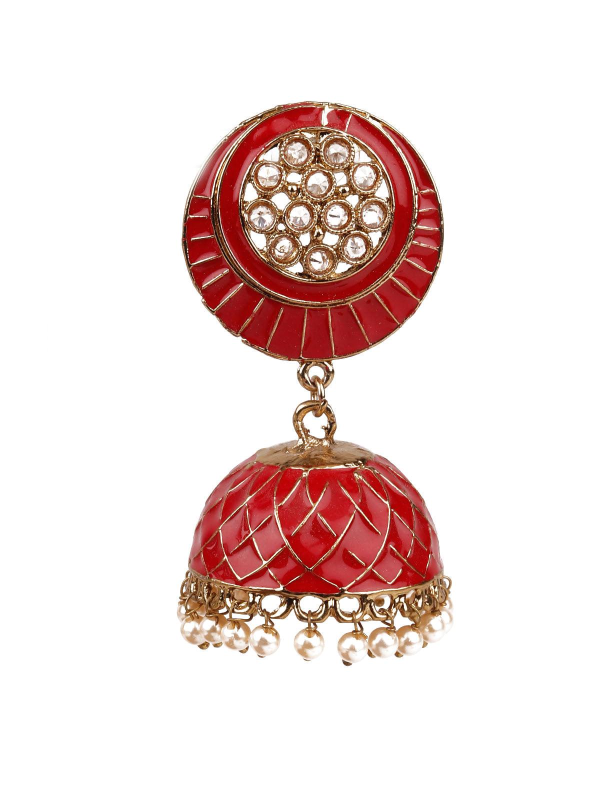 Women's Designer Red And Gold Big Jhumkis For Women - Odette