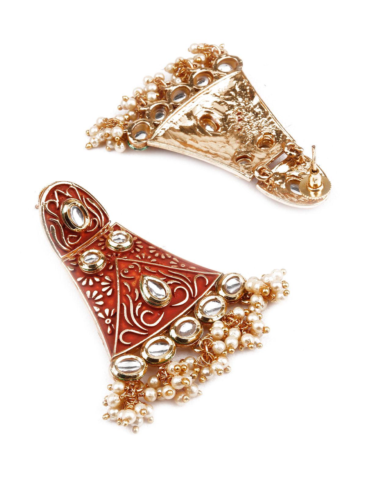 Women's Designer Red And Gold Dangle Earrings For Women - Odette