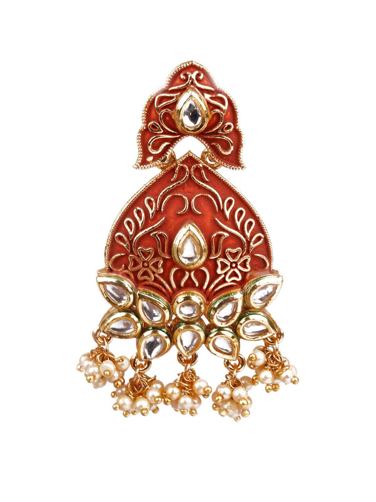 Women's Designer Red And Gold Dangle Earrings - Odette