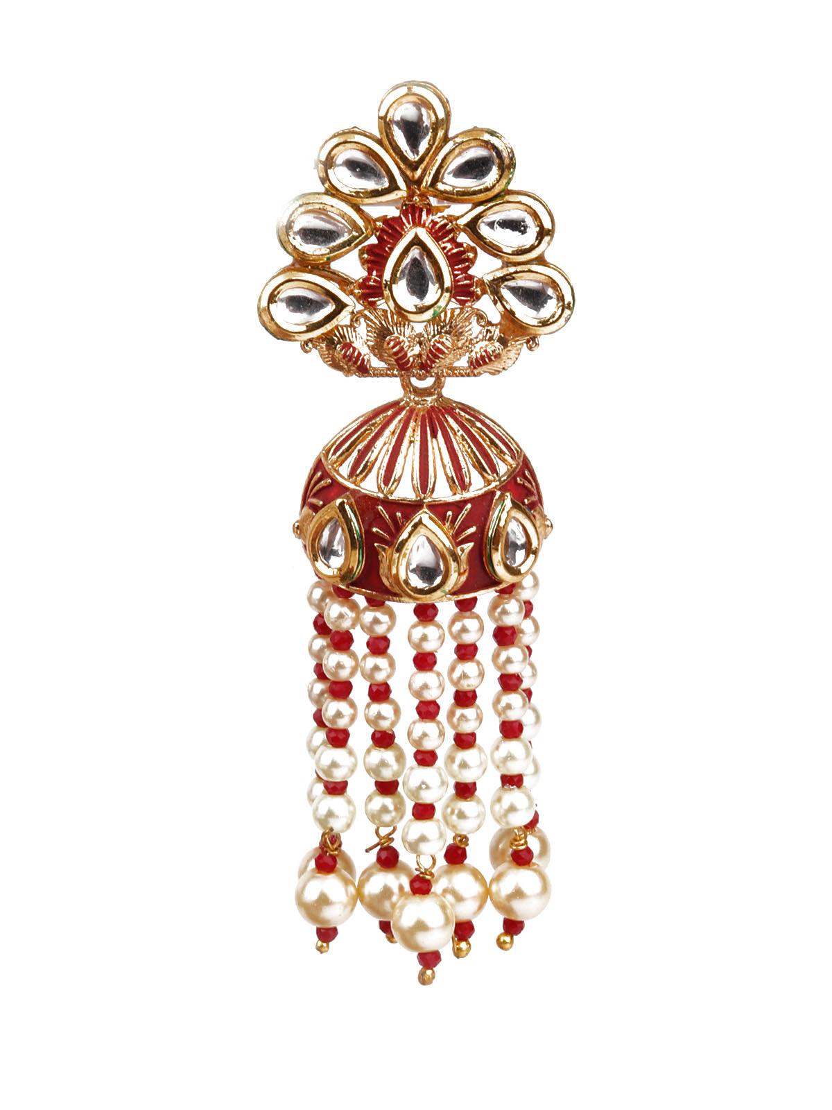 Women's Designer Red And Gold Jhumki Earrings - Odette