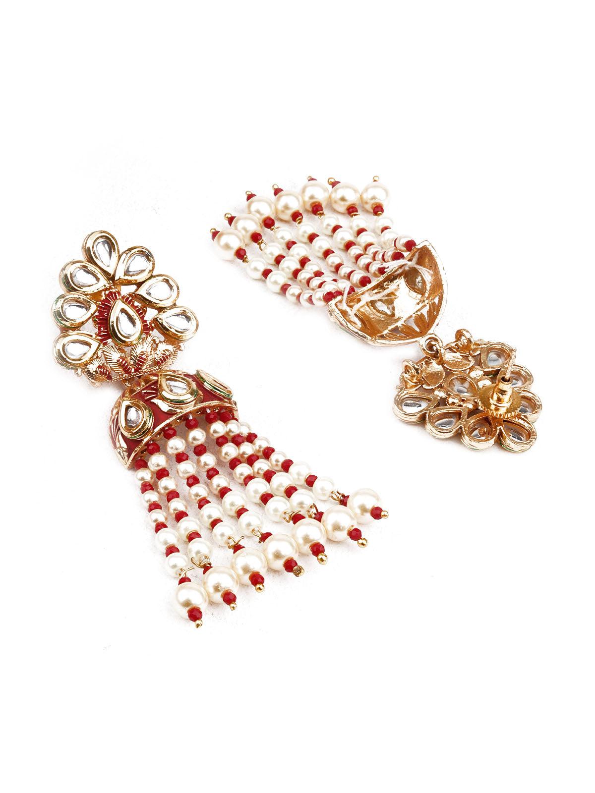 Women's Designer Red And Gold Jhumki Earrings - Odette