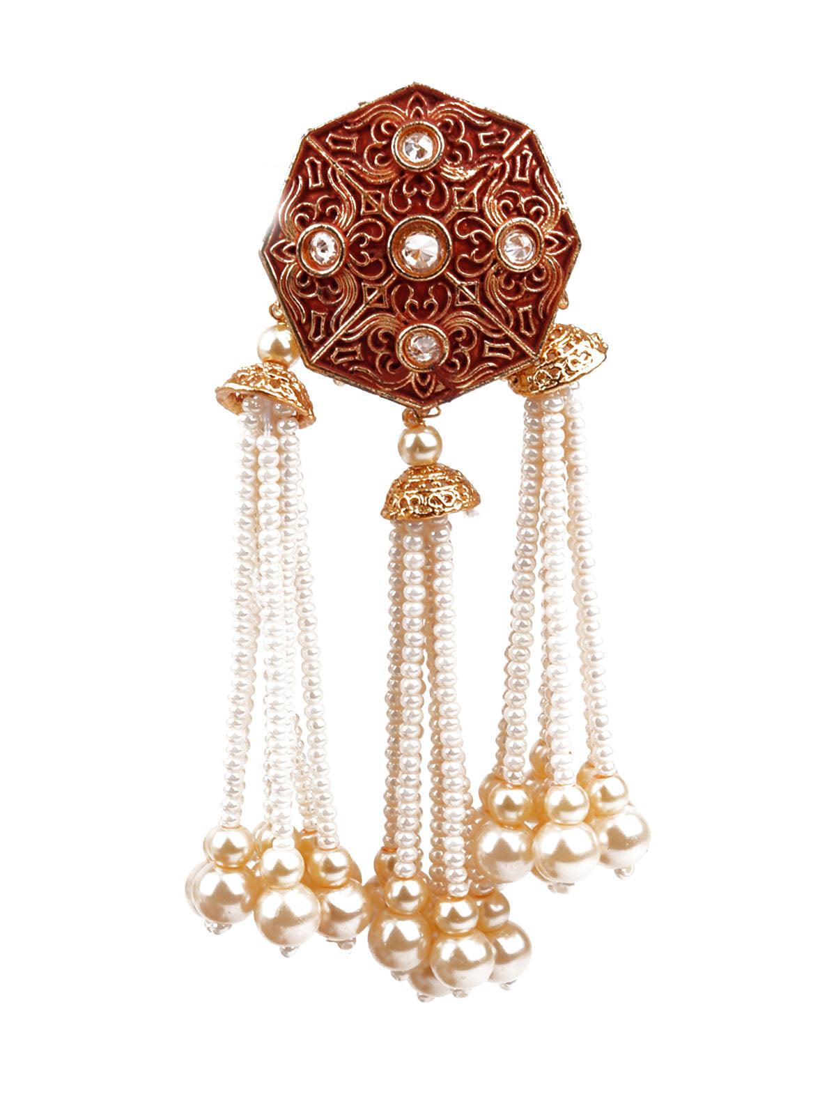 Women's Designer Red And Gold Tasseled Dangle Earrings - Odette
