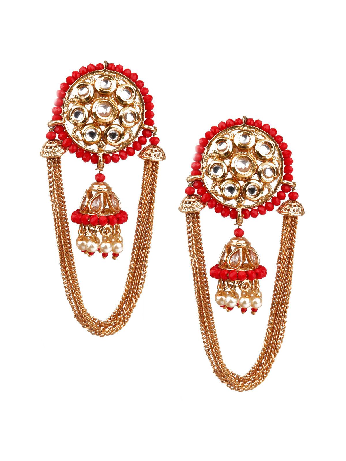 Women's Designer Red Jhumki Earrings - Odette