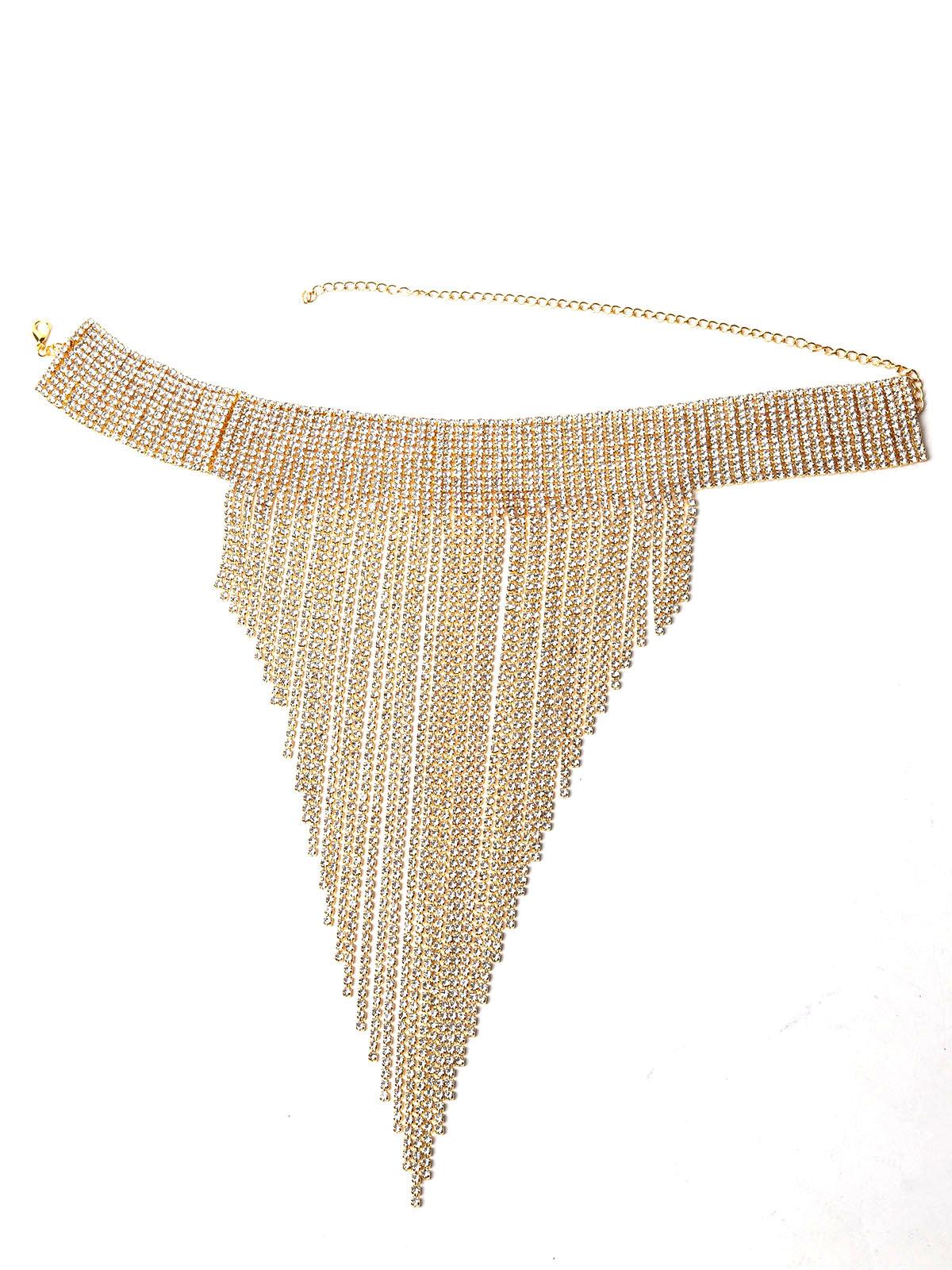 Women's Designer Royal Princess Crystal Tassel Necklace -Gold - Odette