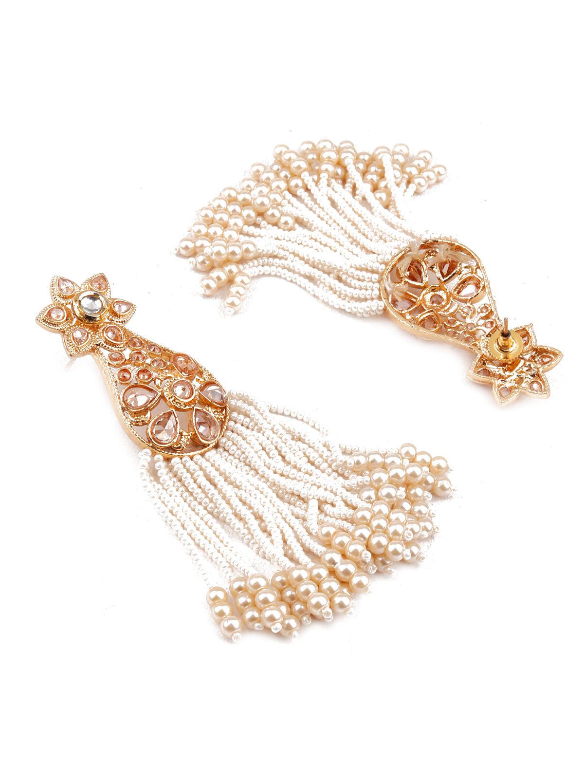 Women's Designer White And Gold Dangle Earrings - Odette