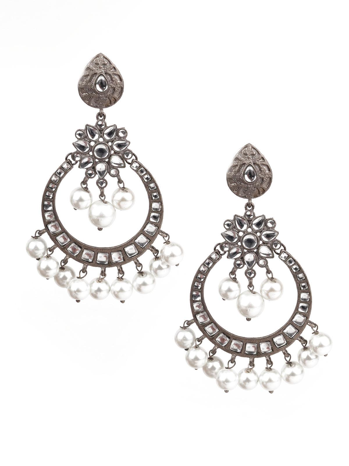 Women's Designer White And Grey Dangle Earrings - Odette