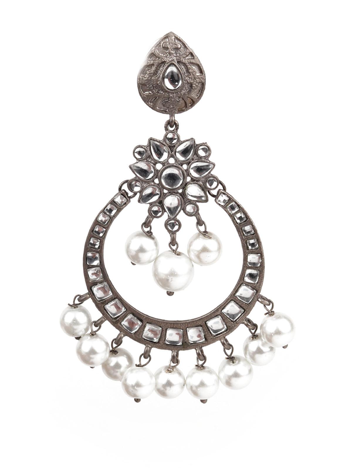 Women's Designer White And Grey Dangle Earrings - Odette