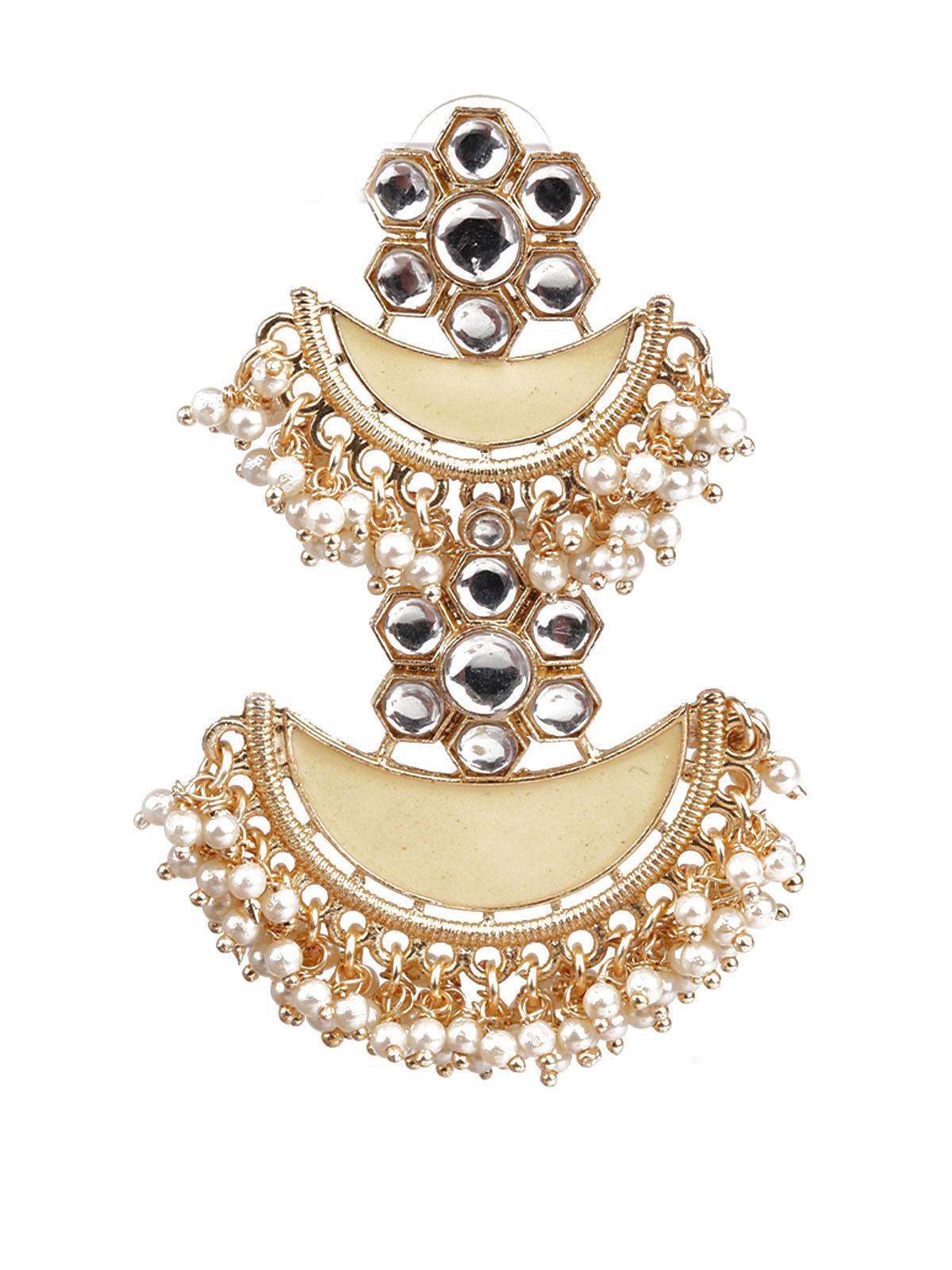 Women's Designer Yellow And Gold Chandbali Earrings For Women - Odette