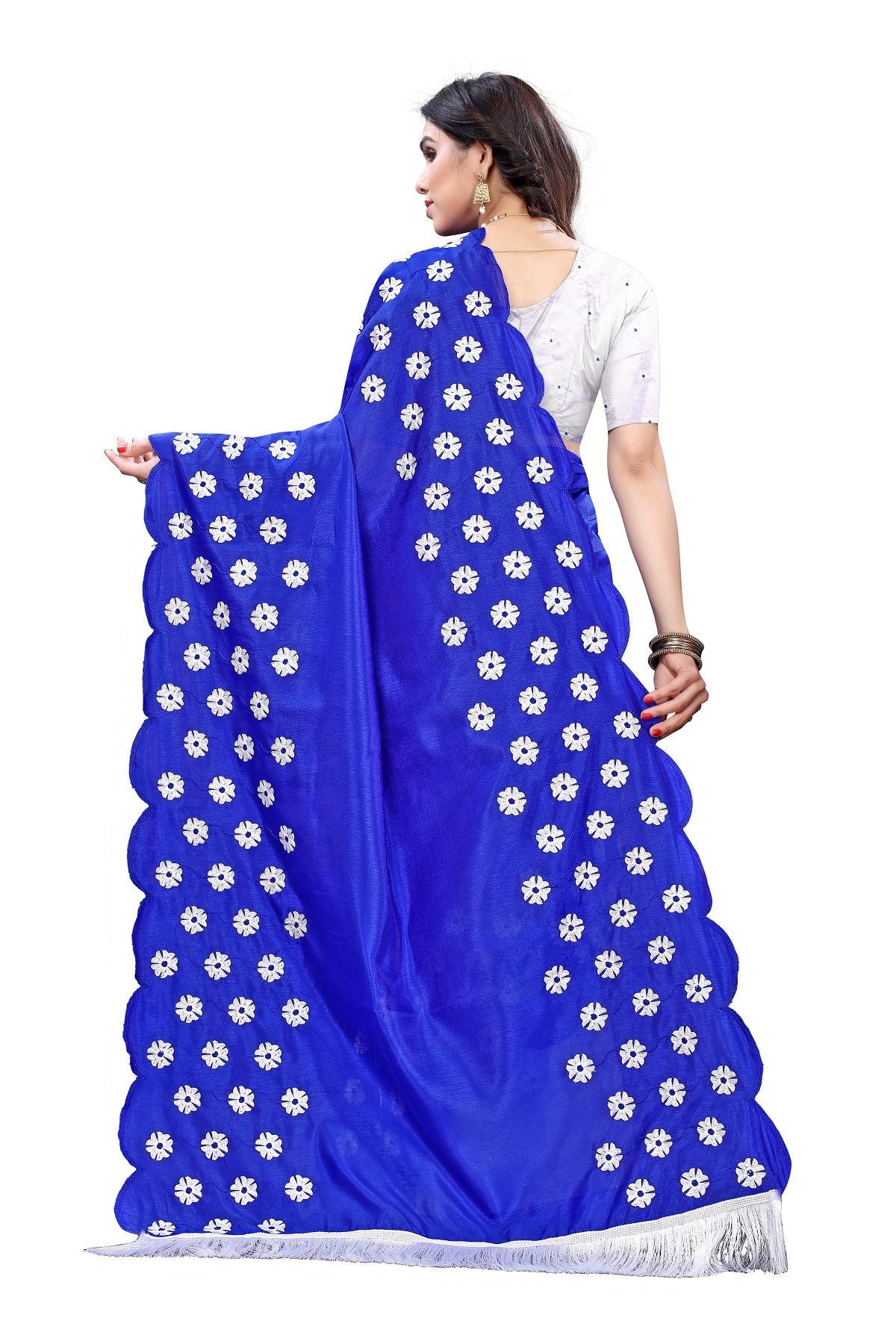 Women's Vamika Zoya Silk Embroidered Blue Saree-Rakhi Blue - Vamika
