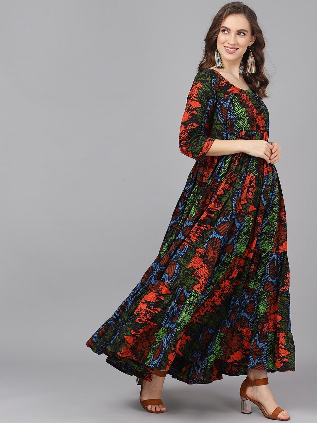 Women's  Multicoloured Animal Printed Maxi Dress - AKS