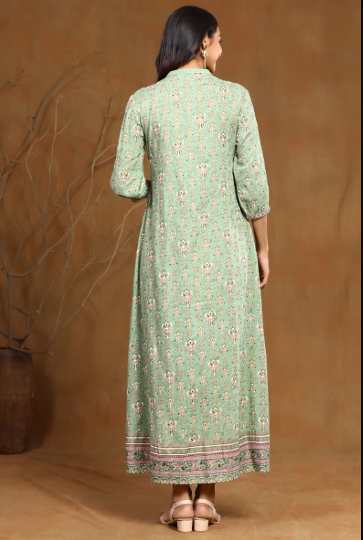 Women's Pistagreen Rayon Printed A-line Dress - Juniper