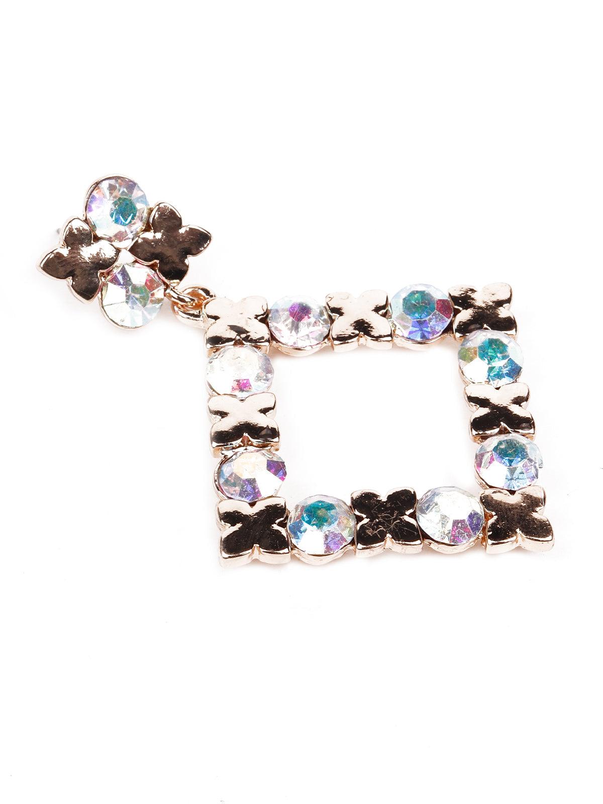 Women's Diamond-Shaped Studded Drop Statement Earrings -Gold - Odette