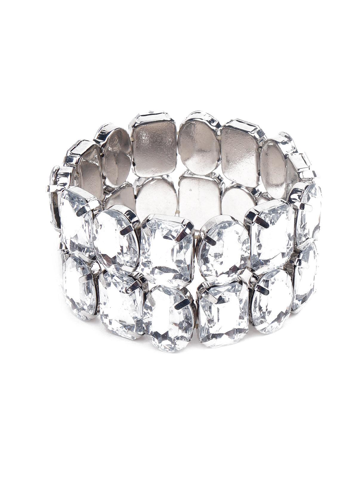 Women's Double Layered Artificial Crystal Bracelet -Silver - Odette