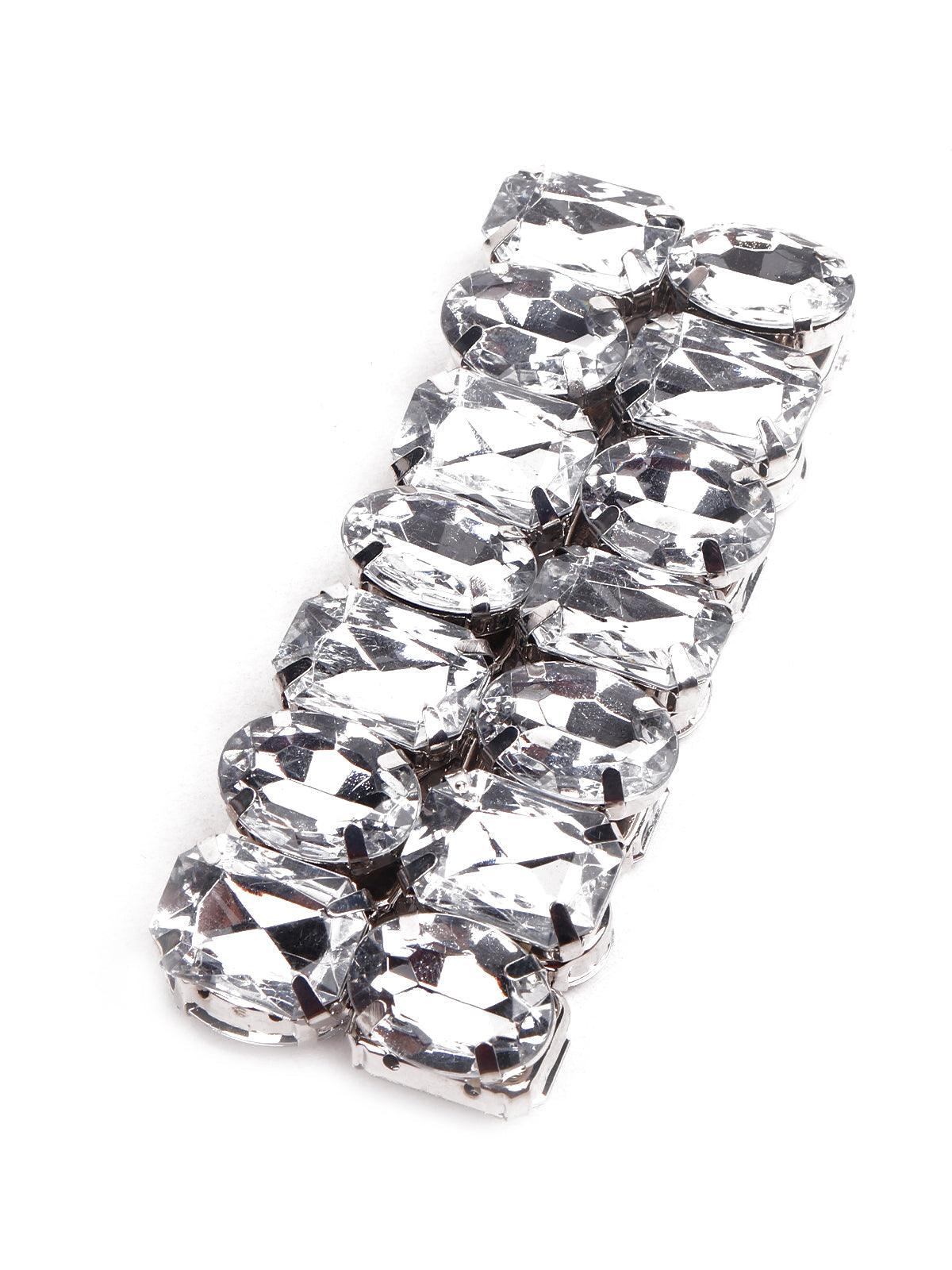 Women's Double Layered Artificial Crystal Bracelet -Silver - Odette
