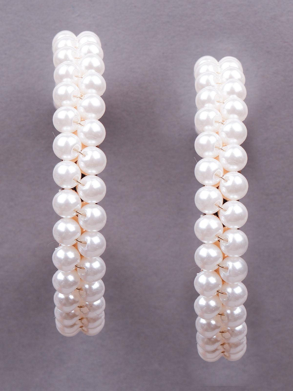 Women's Double Layered Artificial Pearl Hoop Statement Earrings - Odette
