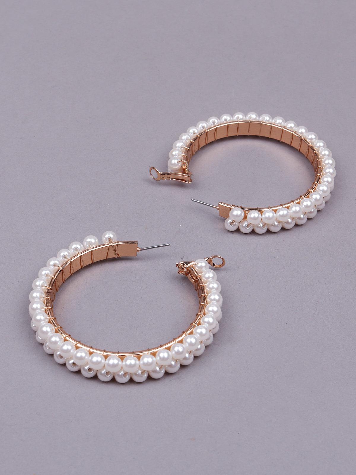 Women's Double Layered Artificial Pearl Hoop Statement Earrings - Odette