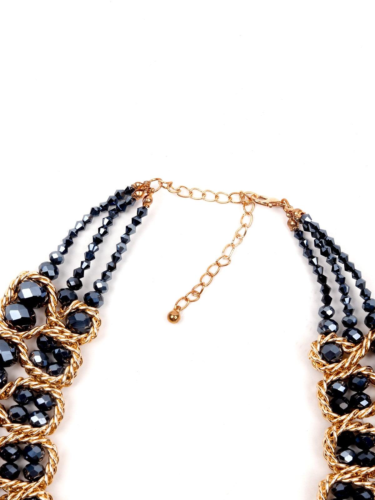 Women's Double Layered Black Beaded Necklace - Odette