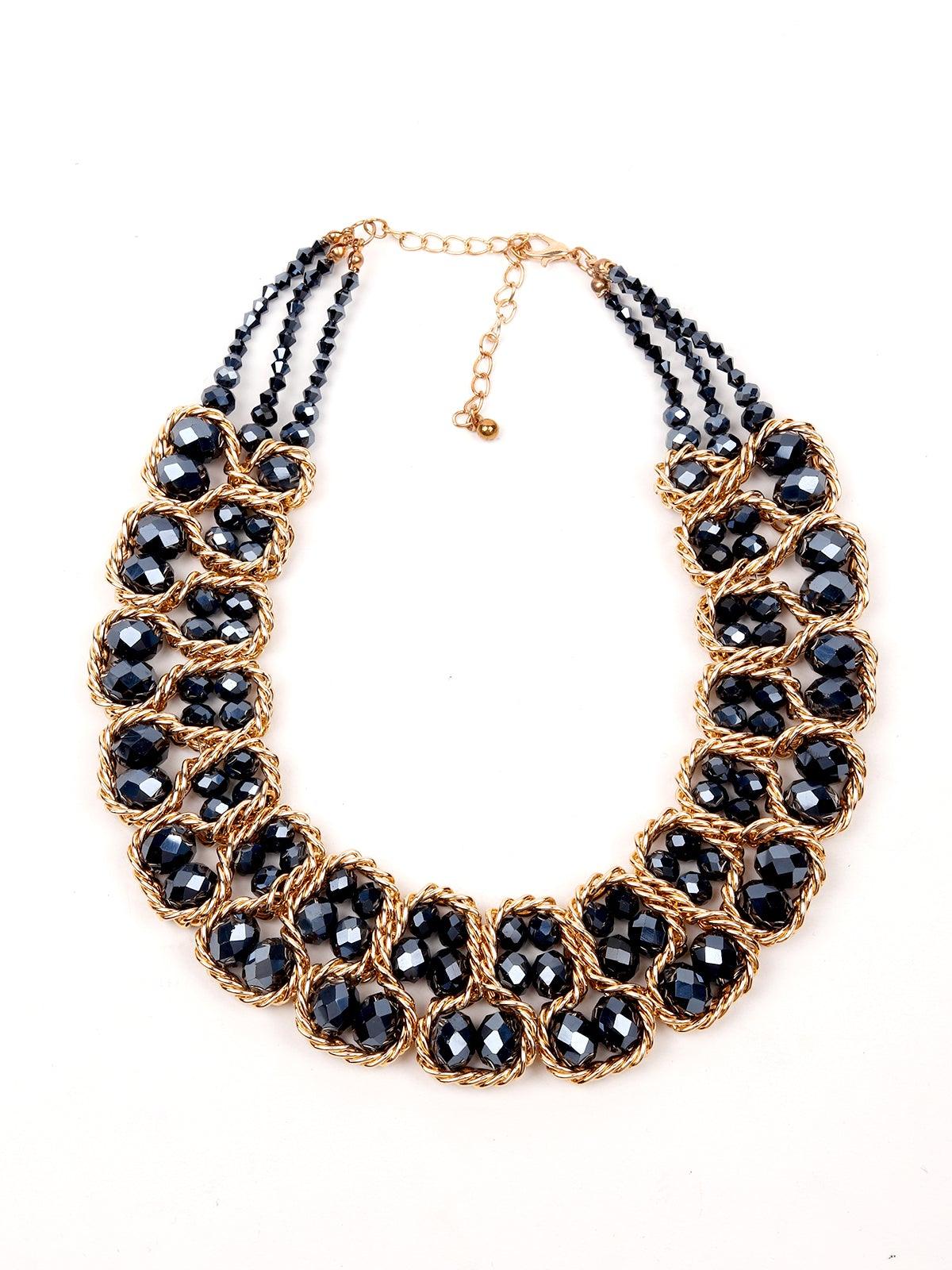 Women's Double Layered Black Beaded Necklace - Odette