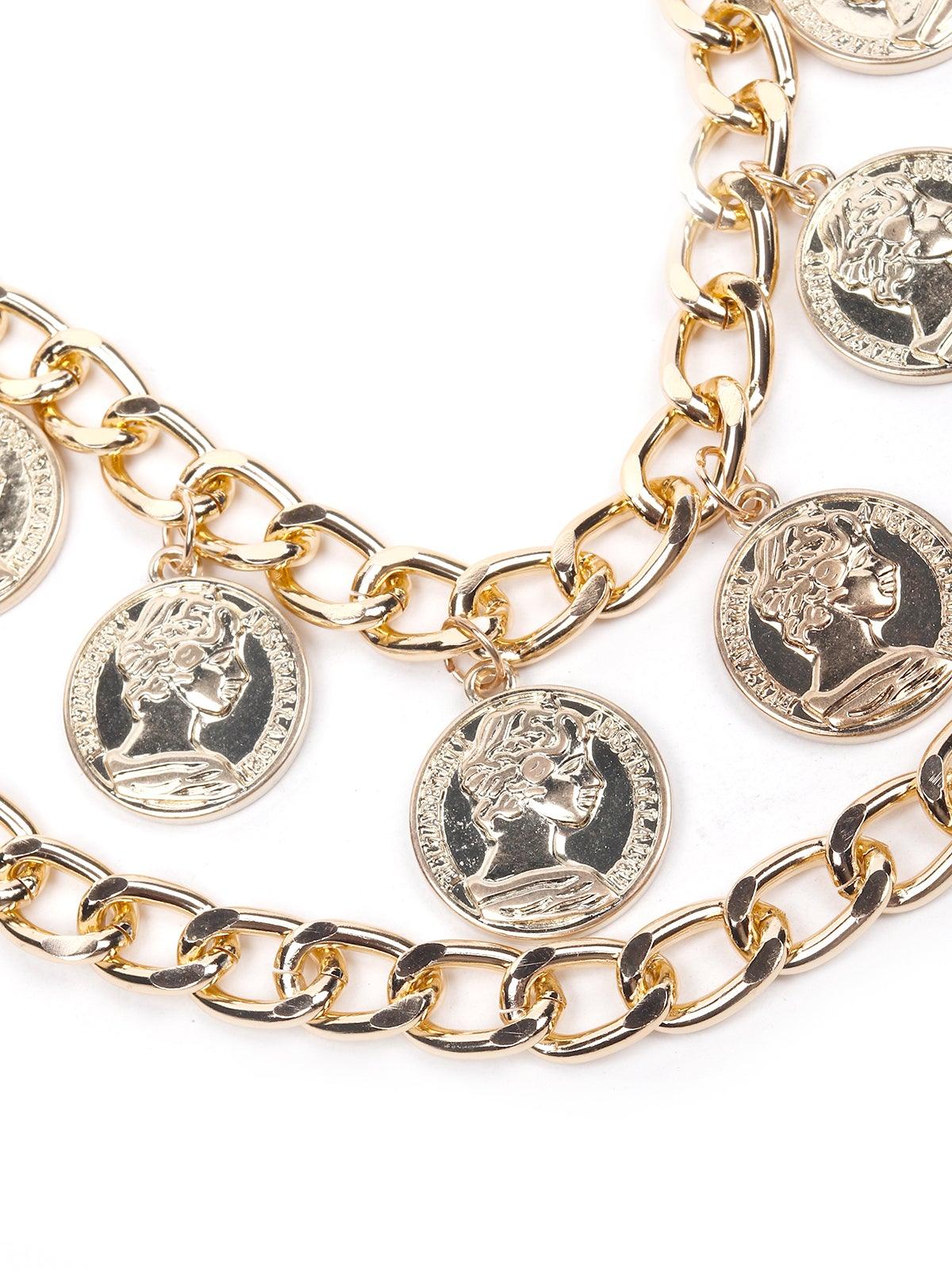 Women's Double Layered Coin Charms Necklace -Gold - Odette