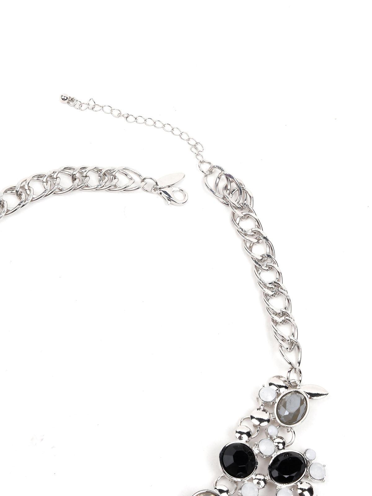 Women's Double Layered Silver And Black Statement Necklace - Odette