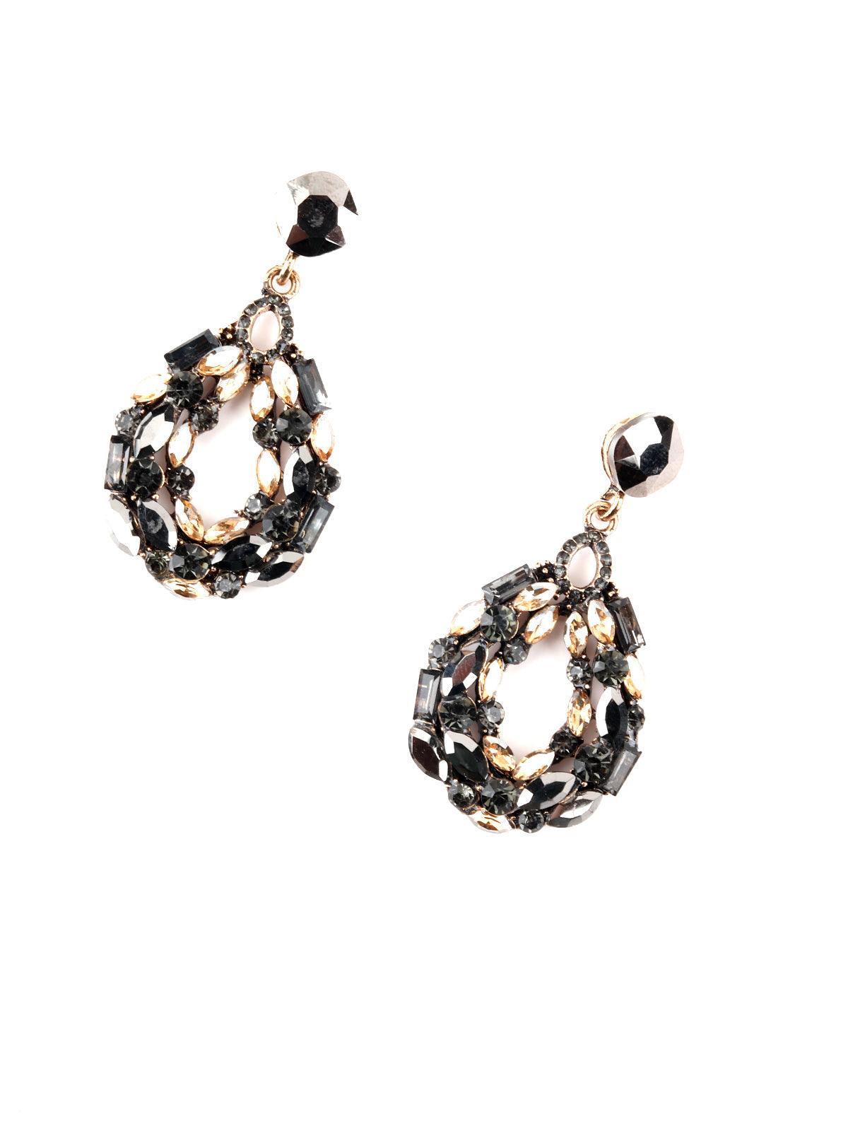 Women's Drop Shape Black Diamante Rhine Stone Dangle Earrings - Odette
