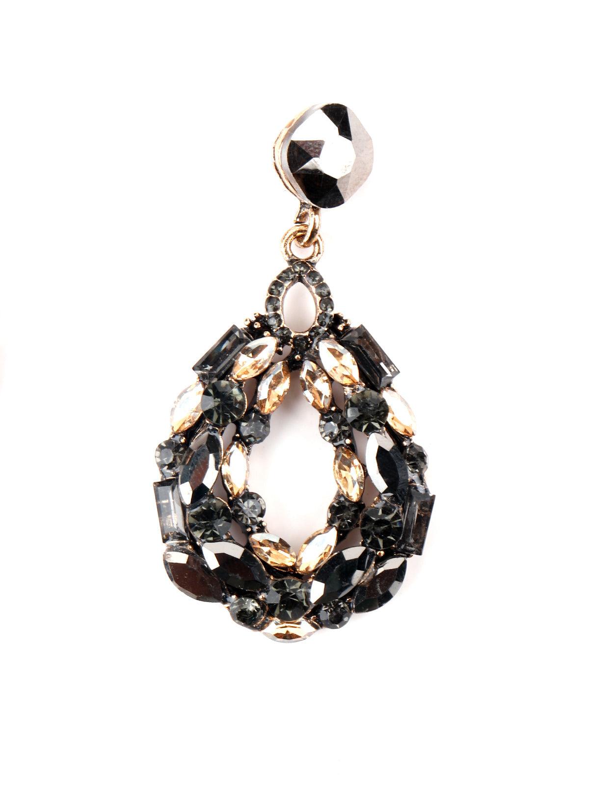 Women's Drop Shape Black Diamante Rhine Stone Dangle Earrings - Odette