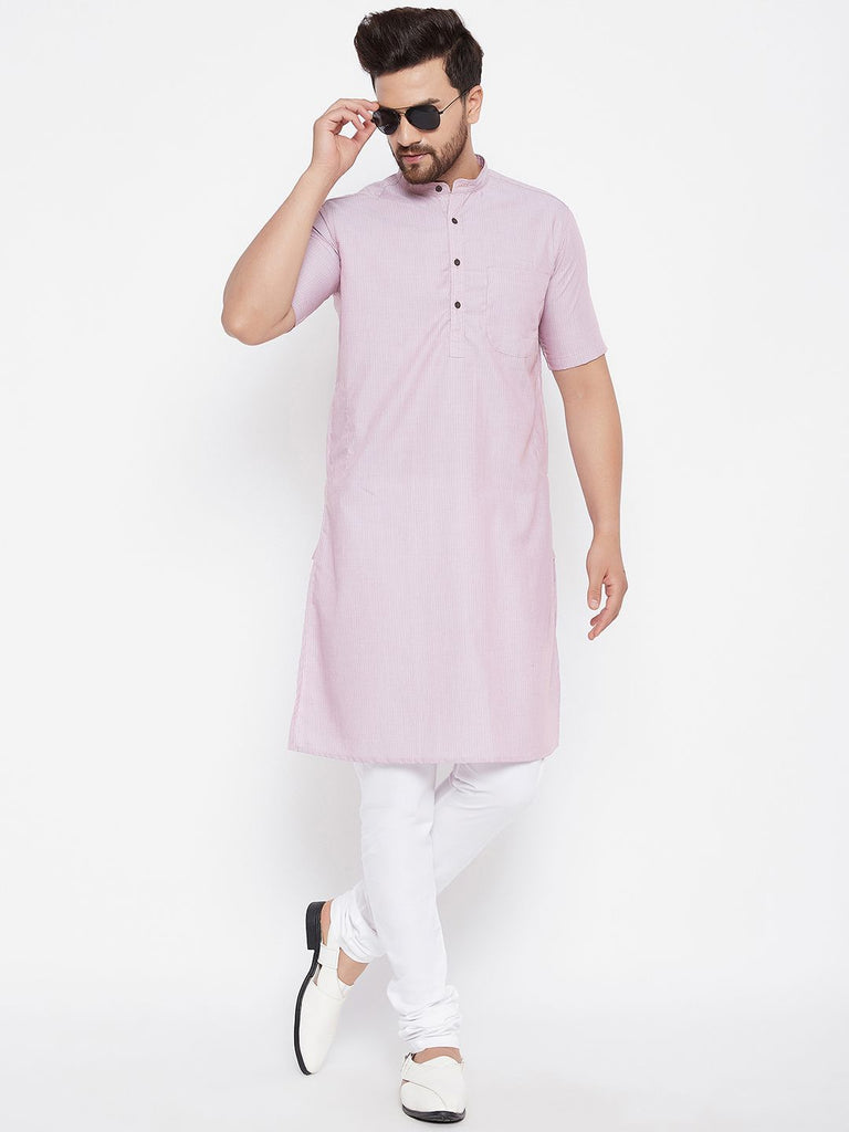 Men's Striped Pink Straight Kurta
