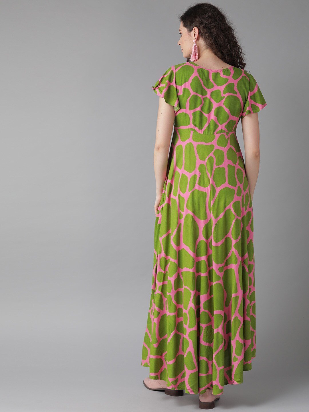 Women's  Green & Pink Printed Anarkali Kurta - AKS